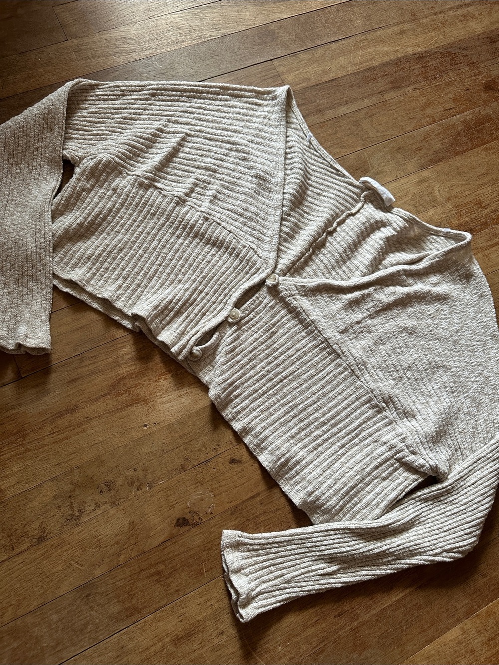 Sadie & Sage Neutral Ribbed Knit Cardigan in Cream - Size XL